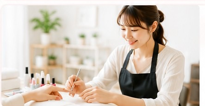 ネイル施術をする女性