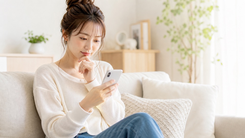 スマートフォンで予定を確認する女性